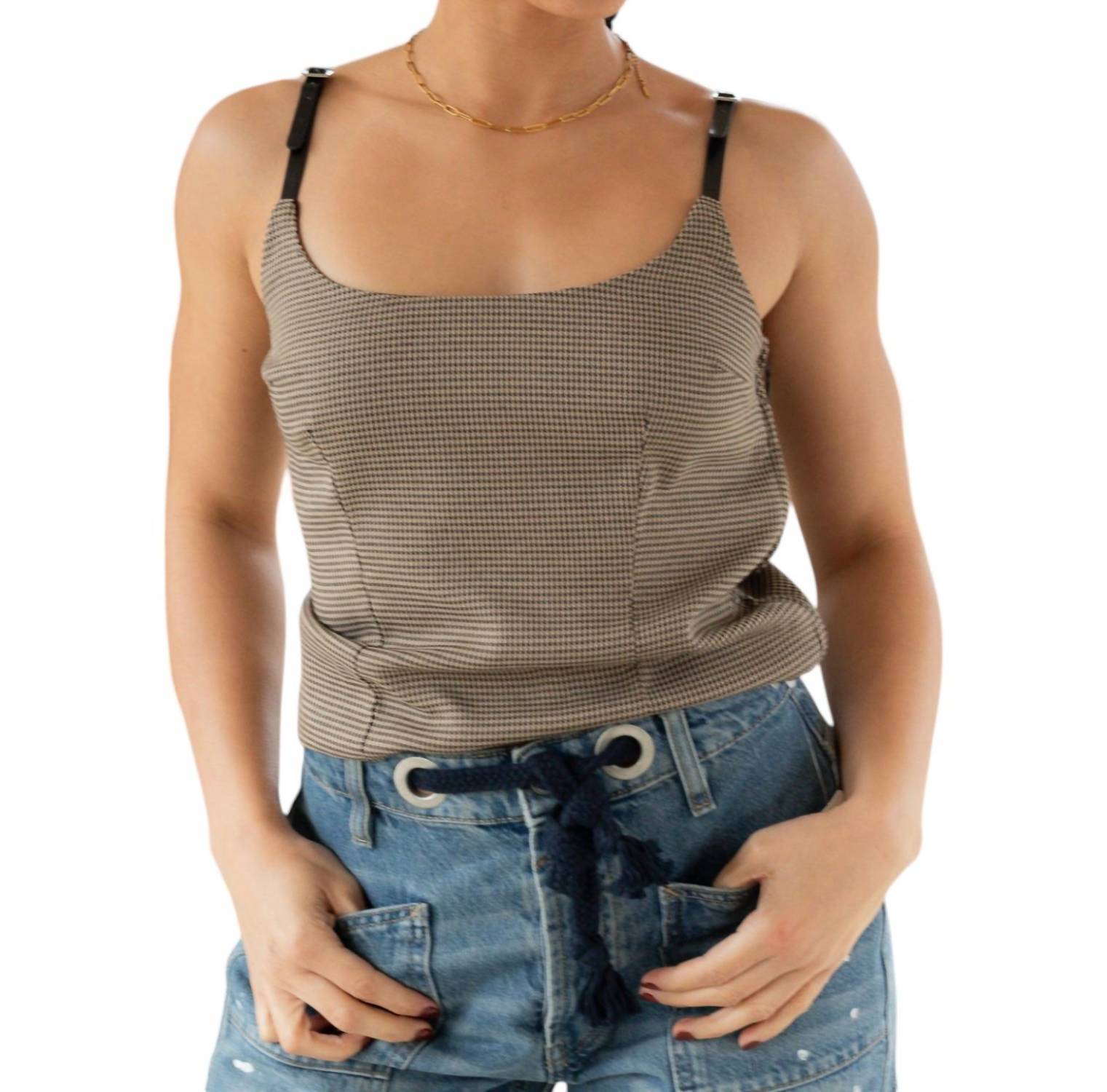 Golden - Jeannine Houndstooth Buckle Strap Top