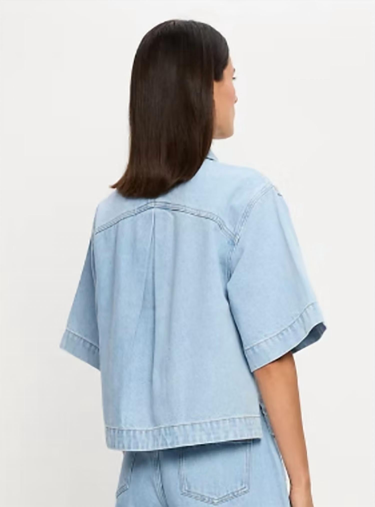 KIVARI Avery Denim Top in dusty blue - women's t-shirt - alternate view