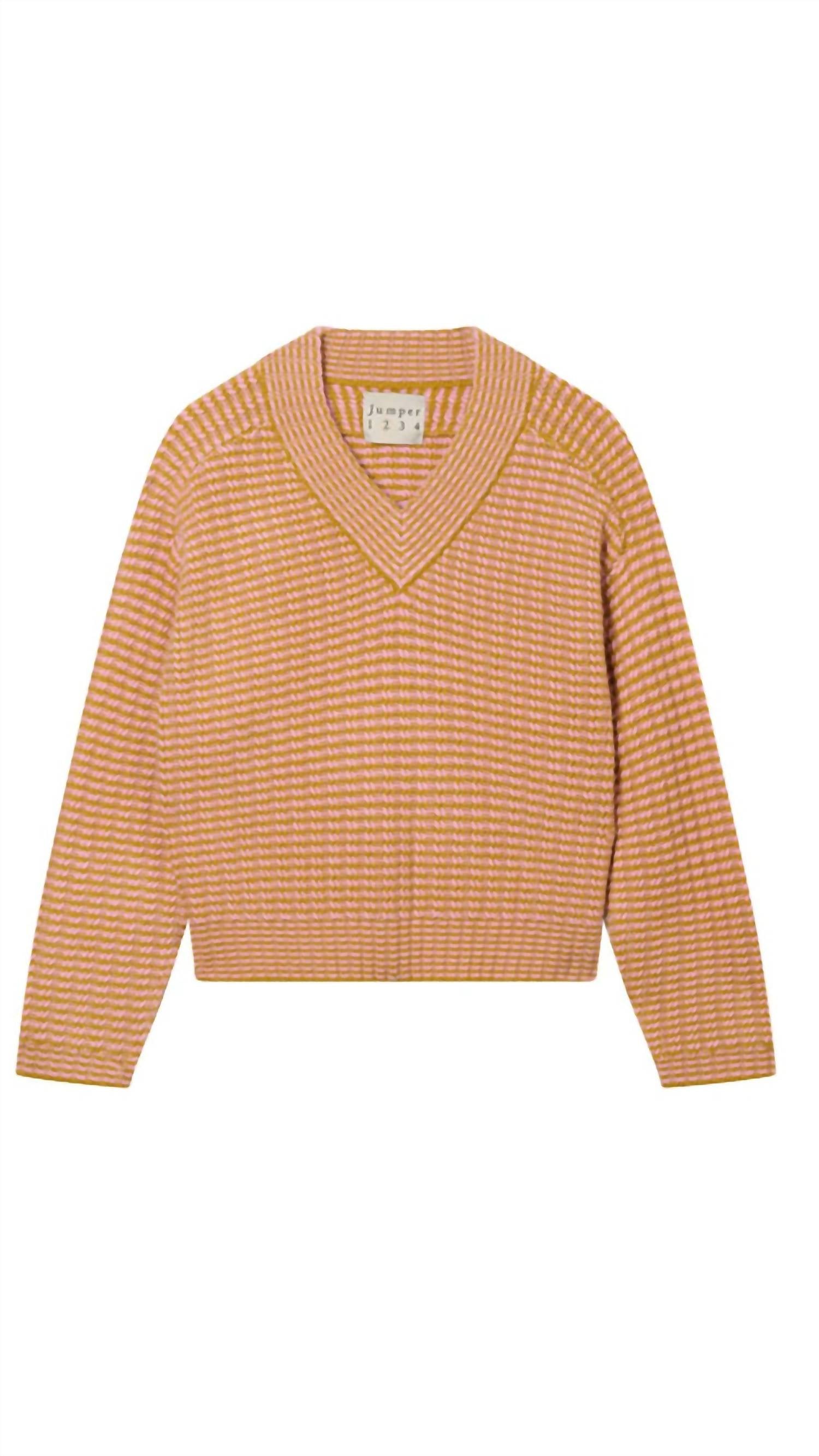 Jumper1234 Cropped Rick Rack High Vee Sweater in amber rose - women's sweater - detail view