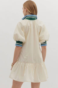 entro Zippered Collar Dress with Contrast Trim in cream - women's dress - alternate view