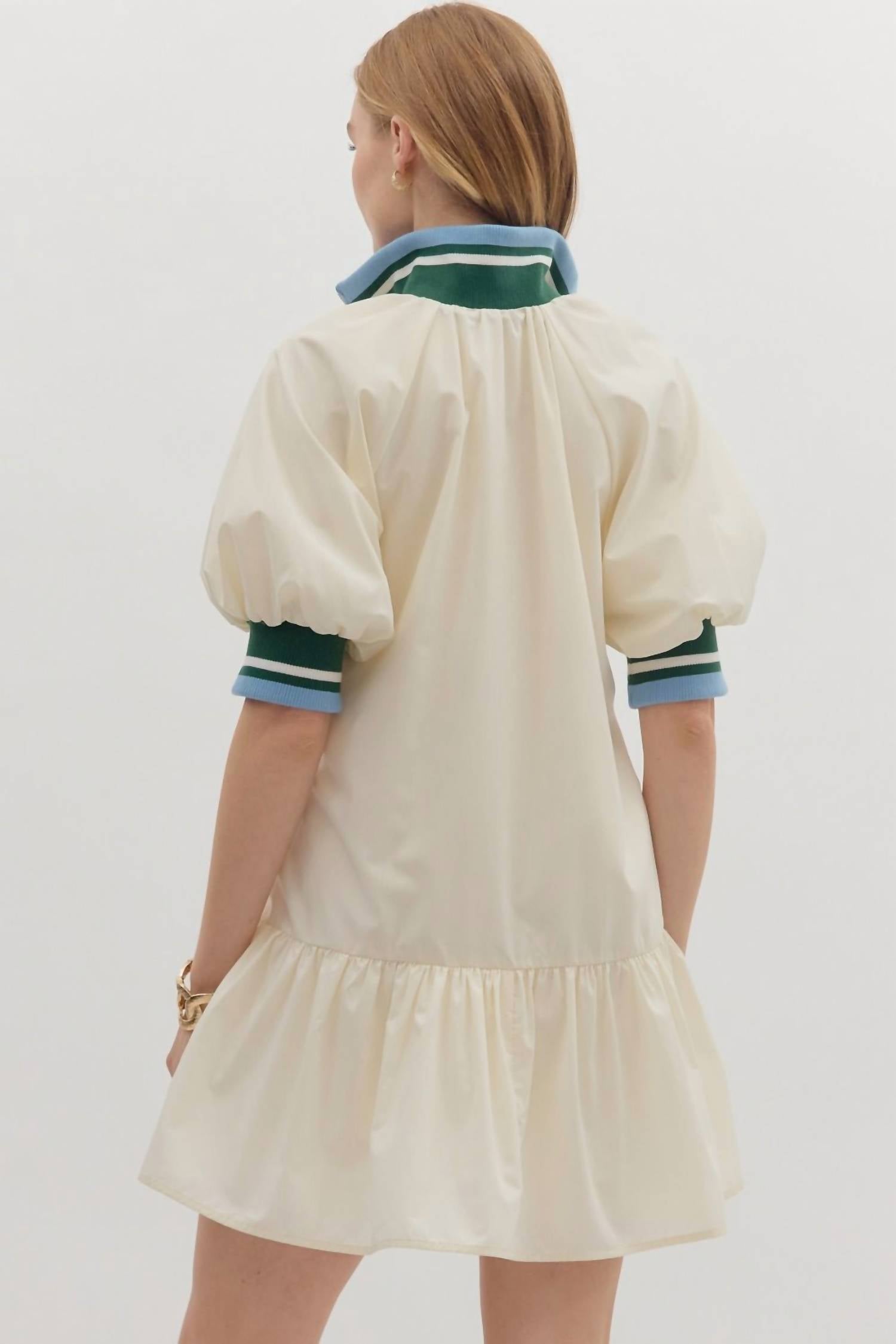 entro Zippered Collar Dress with Contrast Trim in cream - women's dress - alternate view