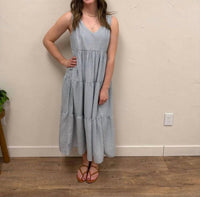 Sunday Edition - V-neck Sleeveless Tiered Stripe Midi Dress