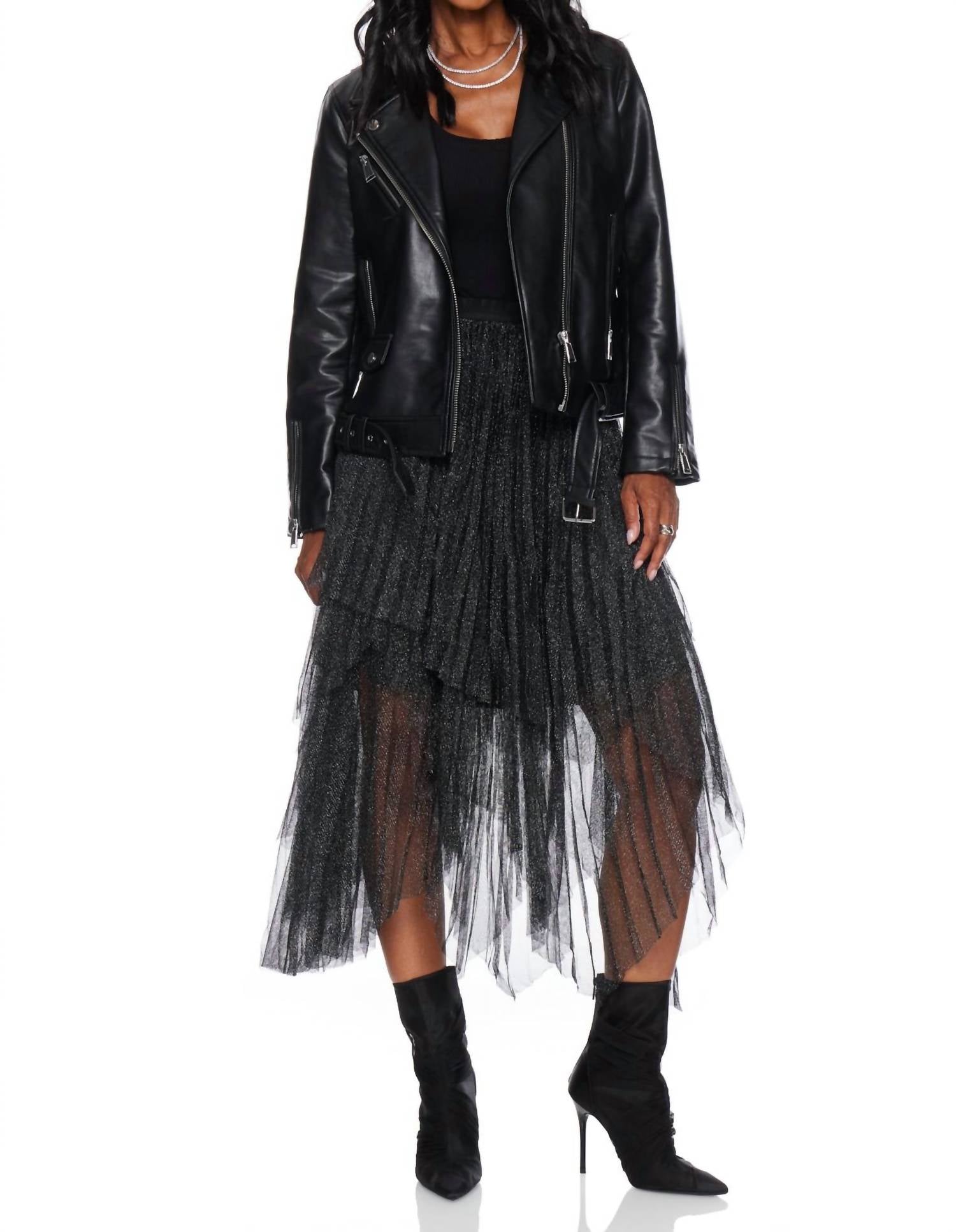 Miou Muse - Metallic Mesh Pleated Skirt