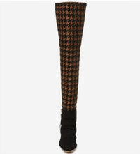 Schutz - Women's Houndstooth Wool Tweed Suede Over The Knee Boots