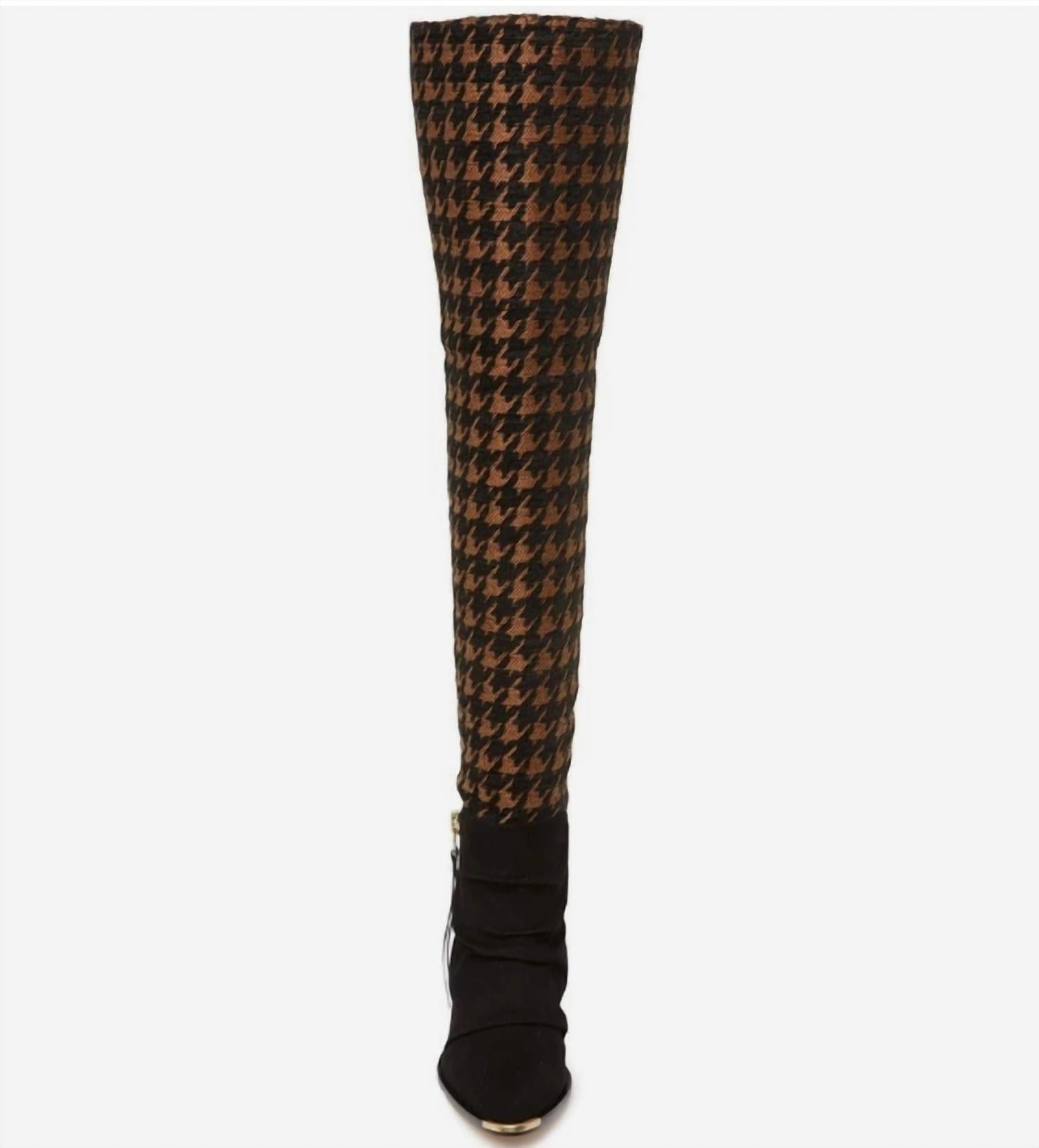 Schutz - Women's Houndstooth Wool Tweed Suede Over The Knee Boots