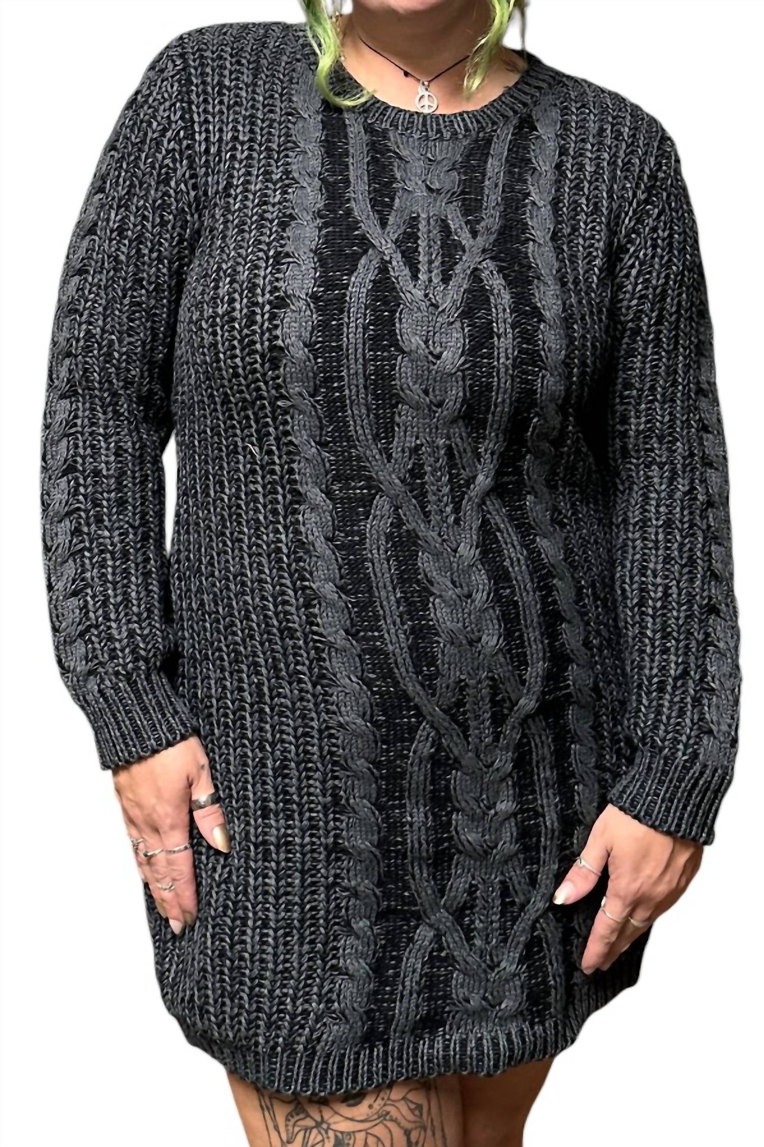 So Me - Alora Two Tone Cable Knit Sweater Dress