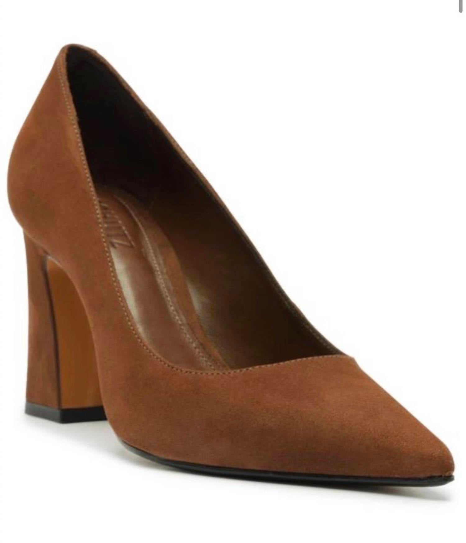 SCHUTZ Women's Eleanor Suede Pump in pecan brown - women's heels - detail view