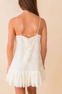 LUCY PARIS Sariah Lace Mini Dress in ivory - women's dress - detail view