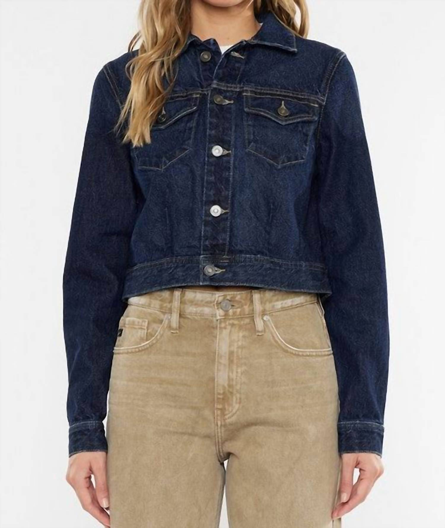KanCan Front Patch Pocket Crop Jacket in denim - women's jacket