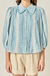 English Factory - Embroidered Ruffle Collar Blouse