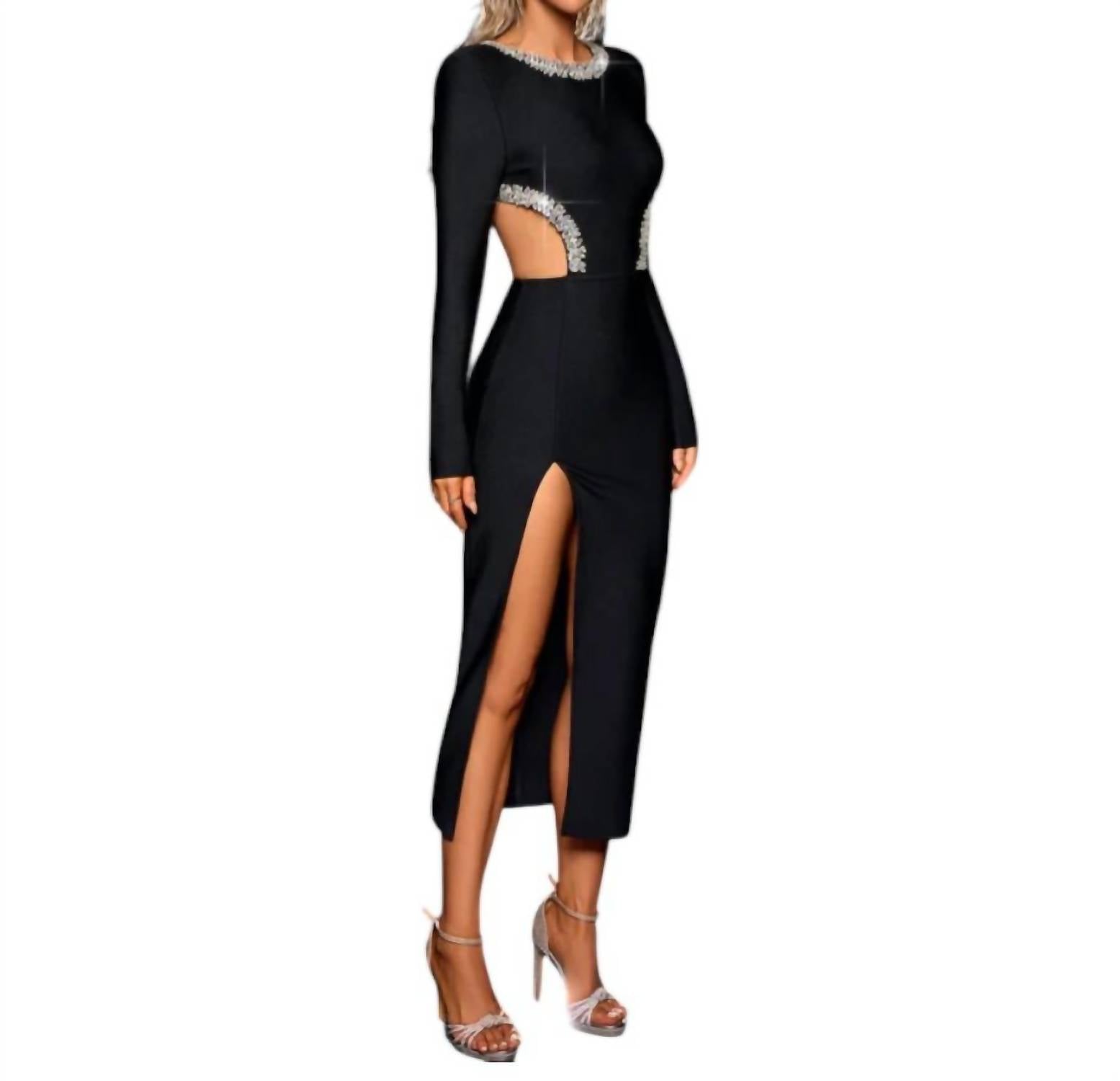 Rachel Allan - Crystal Embellished Cutout Waist Bandage Dress