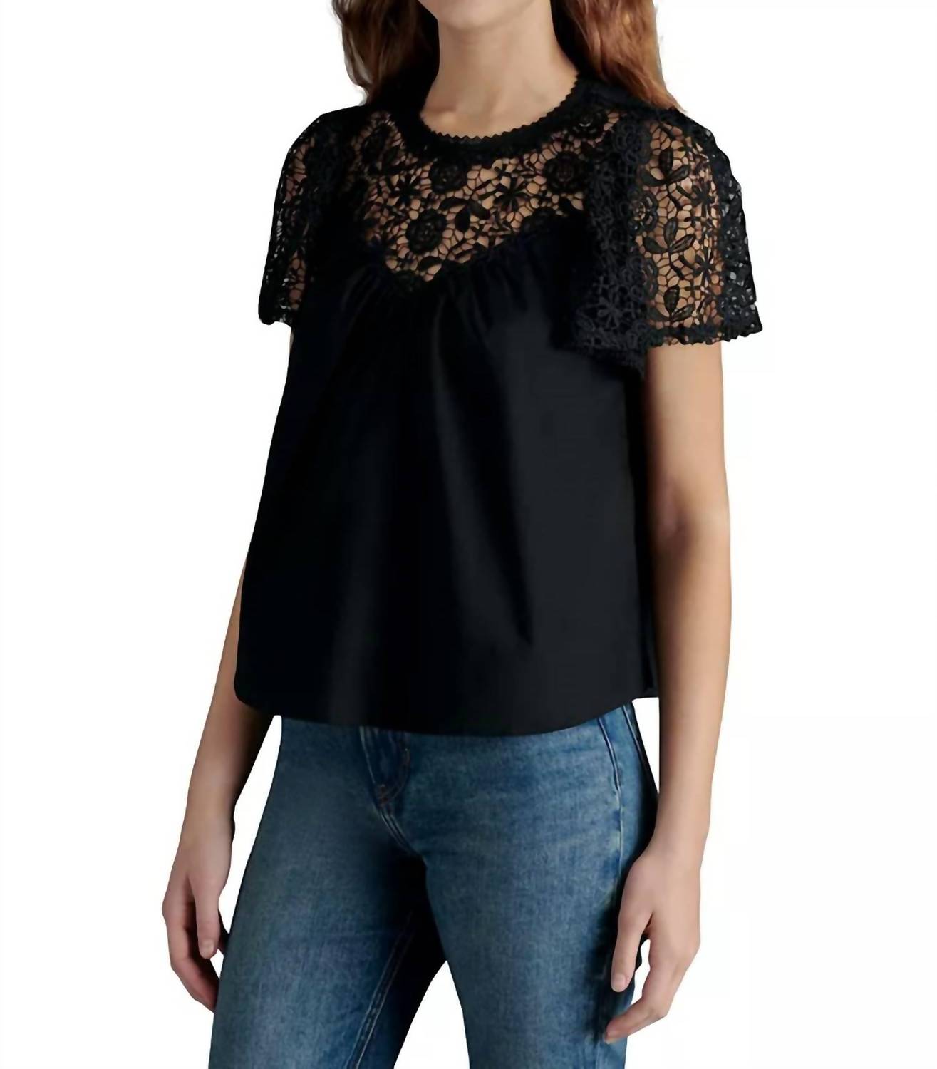 STEVE MADDEN Fraisa Short Sleeve Top in black - women's blouse - detail view