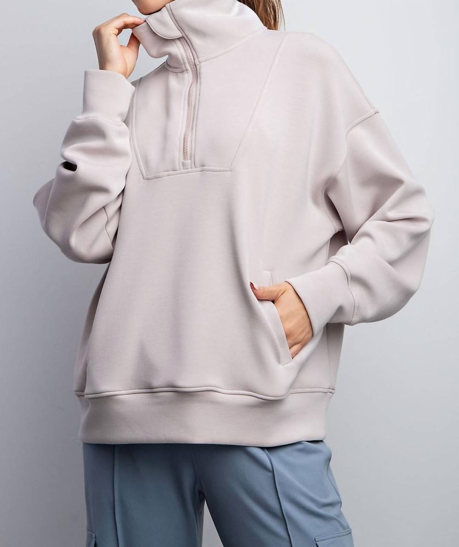 Rae Mode - Women's Scuba Quarter Zip Funnel Neck Pullover