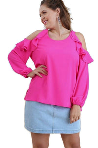 Umgee - Ruffle Open Shoulder Blouse - Plus