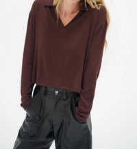 Lna - Neve Ribbed Long Sleeve Polo Shirt