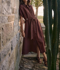 Joseph Ribkoff - Belted Linen Midi Fit And Flare Dress