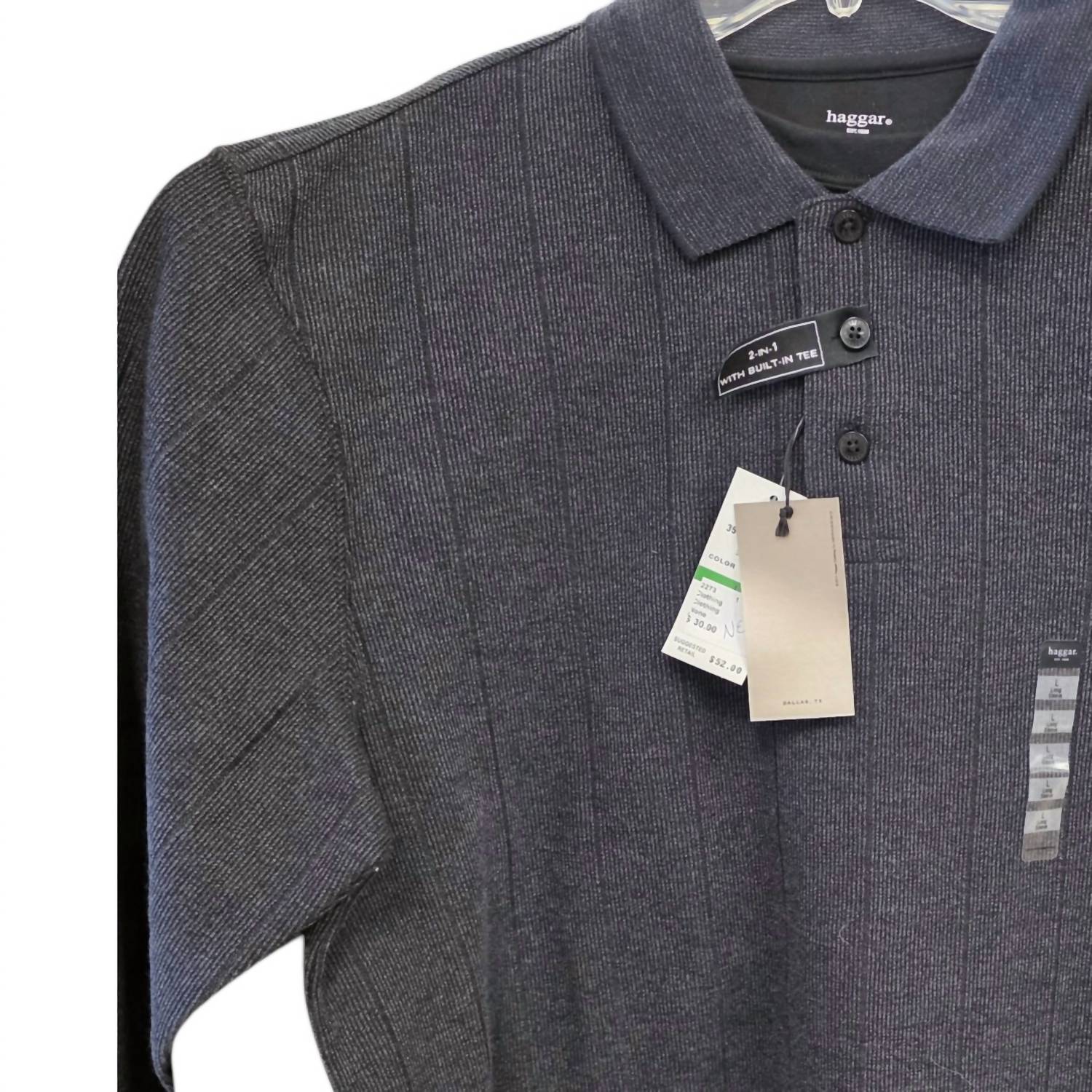 Haggar Men's 2-in-1 Sweater With Built In Tee in 1 sweater with built in tee in coal marl - men's t-shirt - detail view