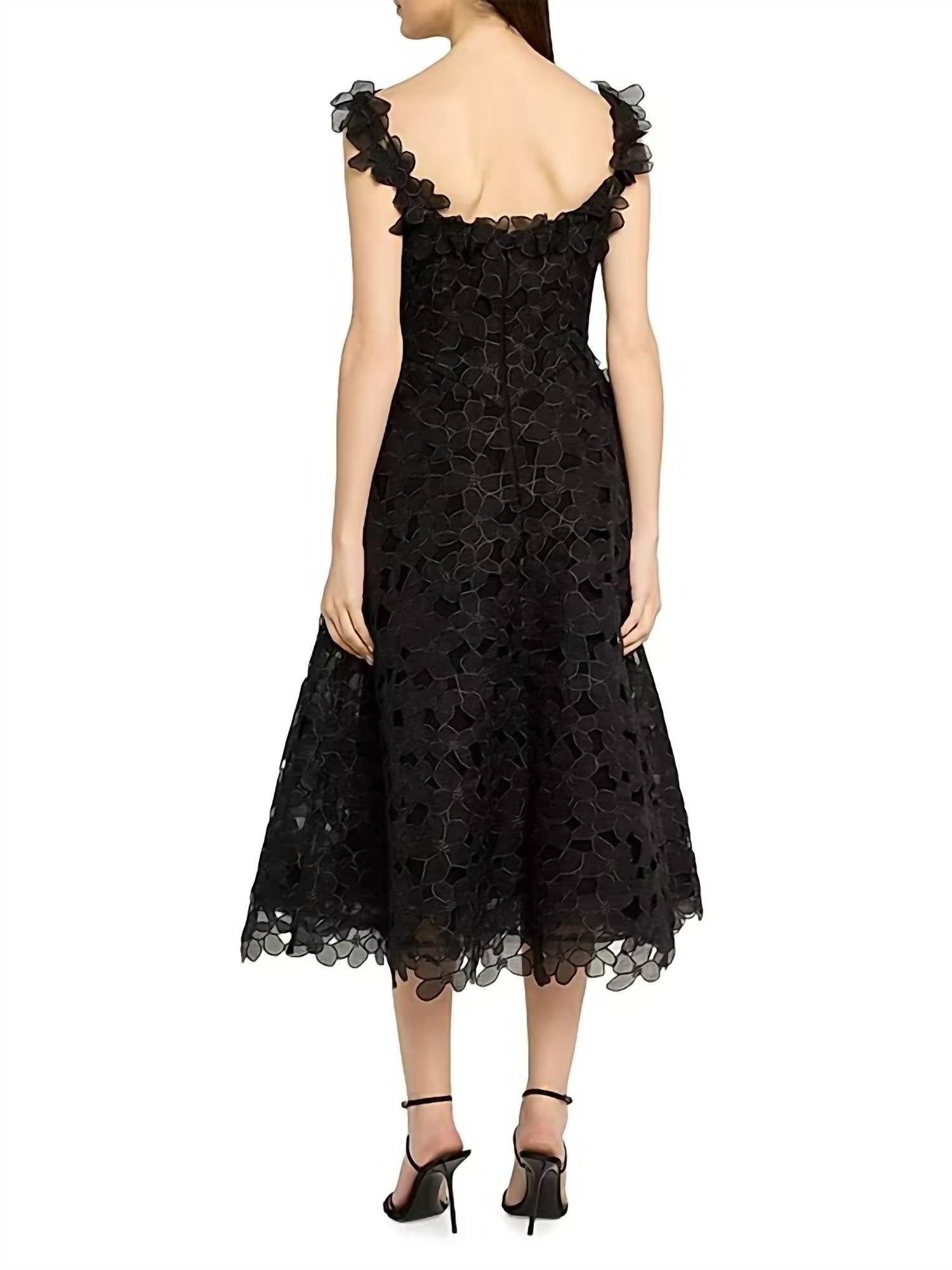 Teri Jon - Organza Lace Sleeveless 3D Flower Neckline A Line Dress