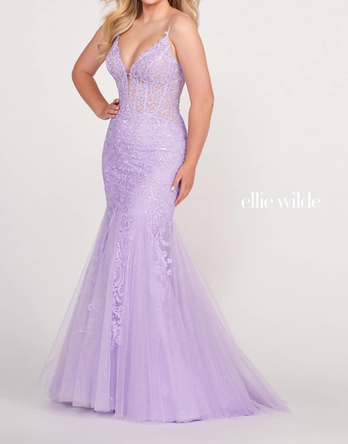 Ellie Wilde - V-neck Trumpet Prom Dress