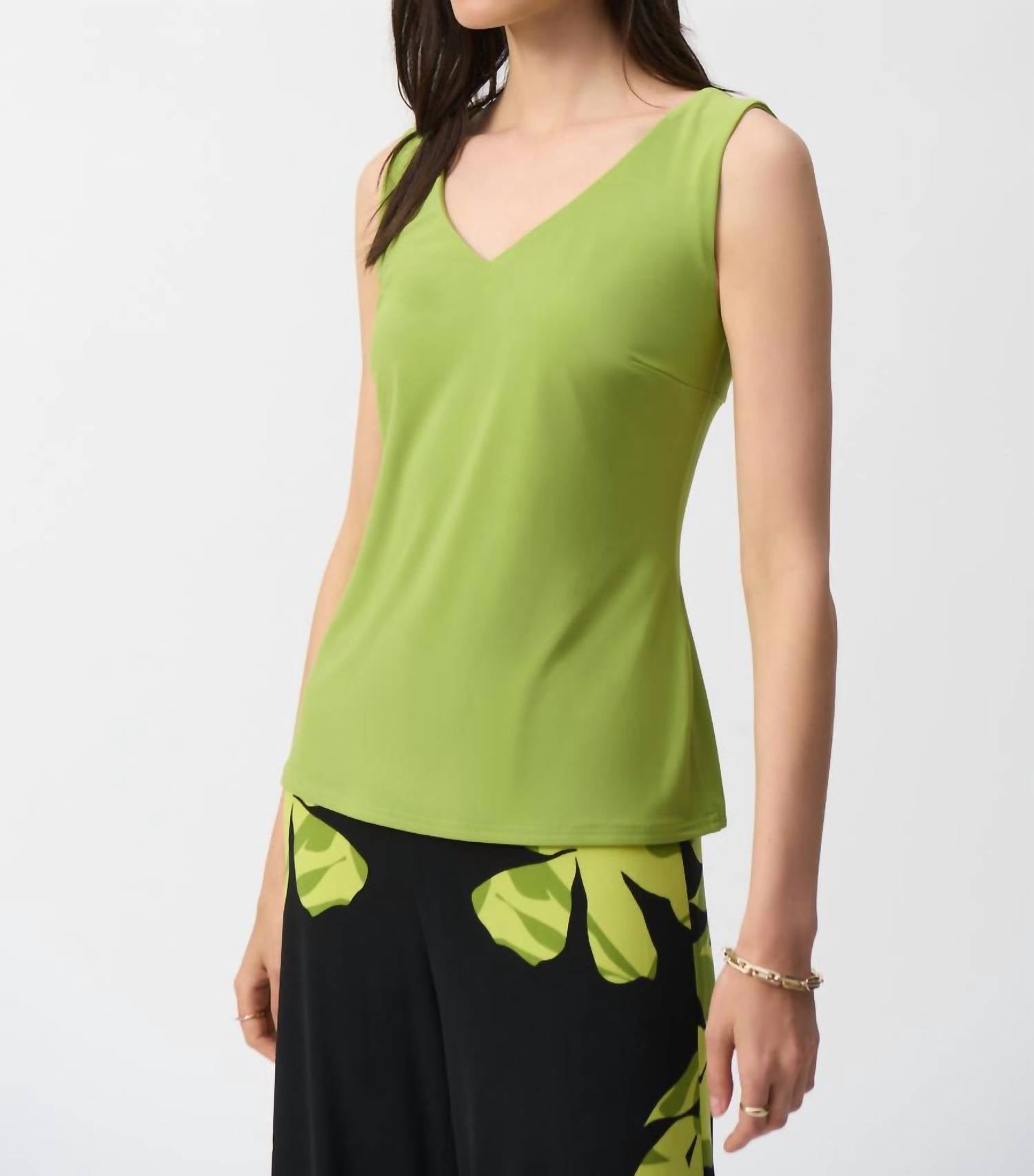 Joseph Ribkoff V Neck Tank Top in greenery - women's tank top - detail view