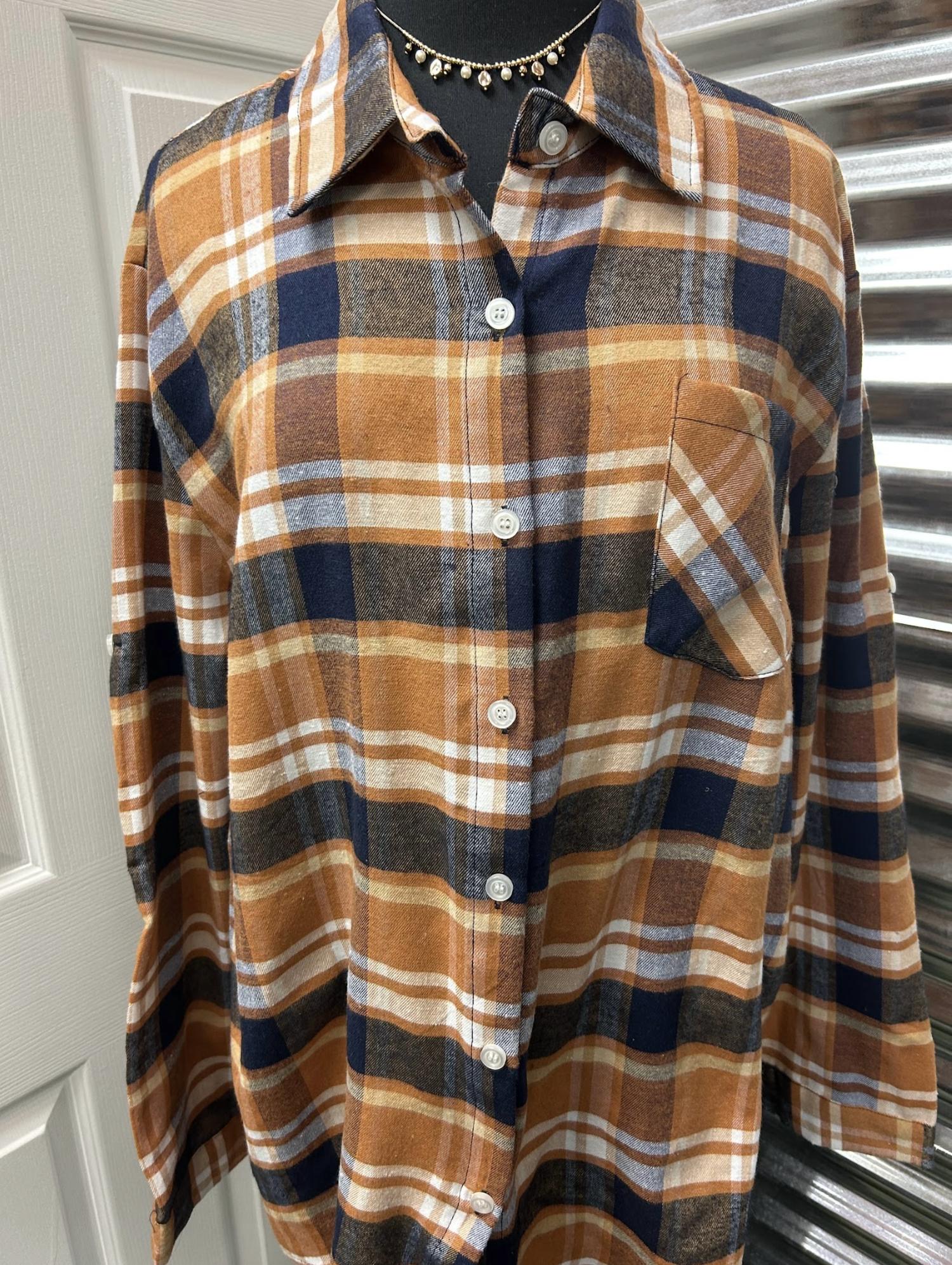 Adora - Women's Roll Up Sleeve Plaid Shirt