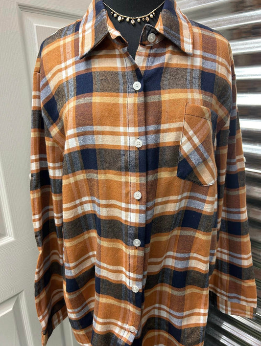 Adora - Women's Roll Up Sleeve Plaid Shirt