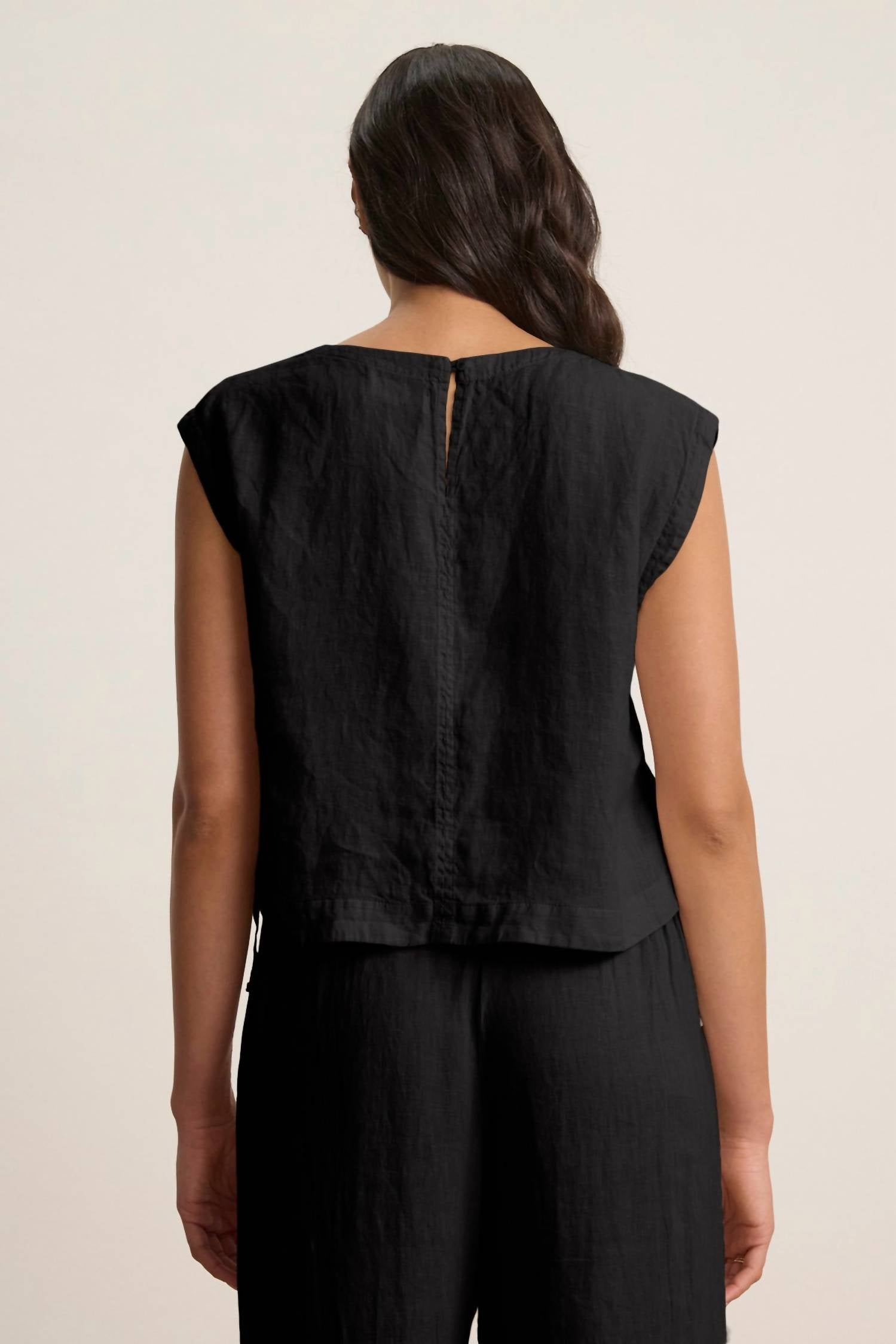 Velvet by Graham & Spencer Linen Top in black - women's tank top - alternate view