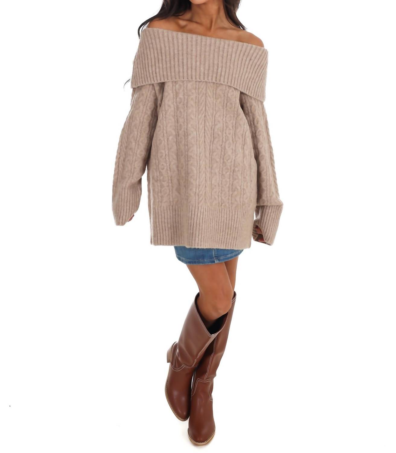 Le Lis - Denver Off Shoulder Cable Knit Sweater