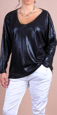 GIGI MODA Luminare V-neck Top in black - women's long sleeve top