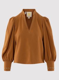 Emily McCarthy Hampton V-neck Top in brown sugar - women's blouse - alternate view