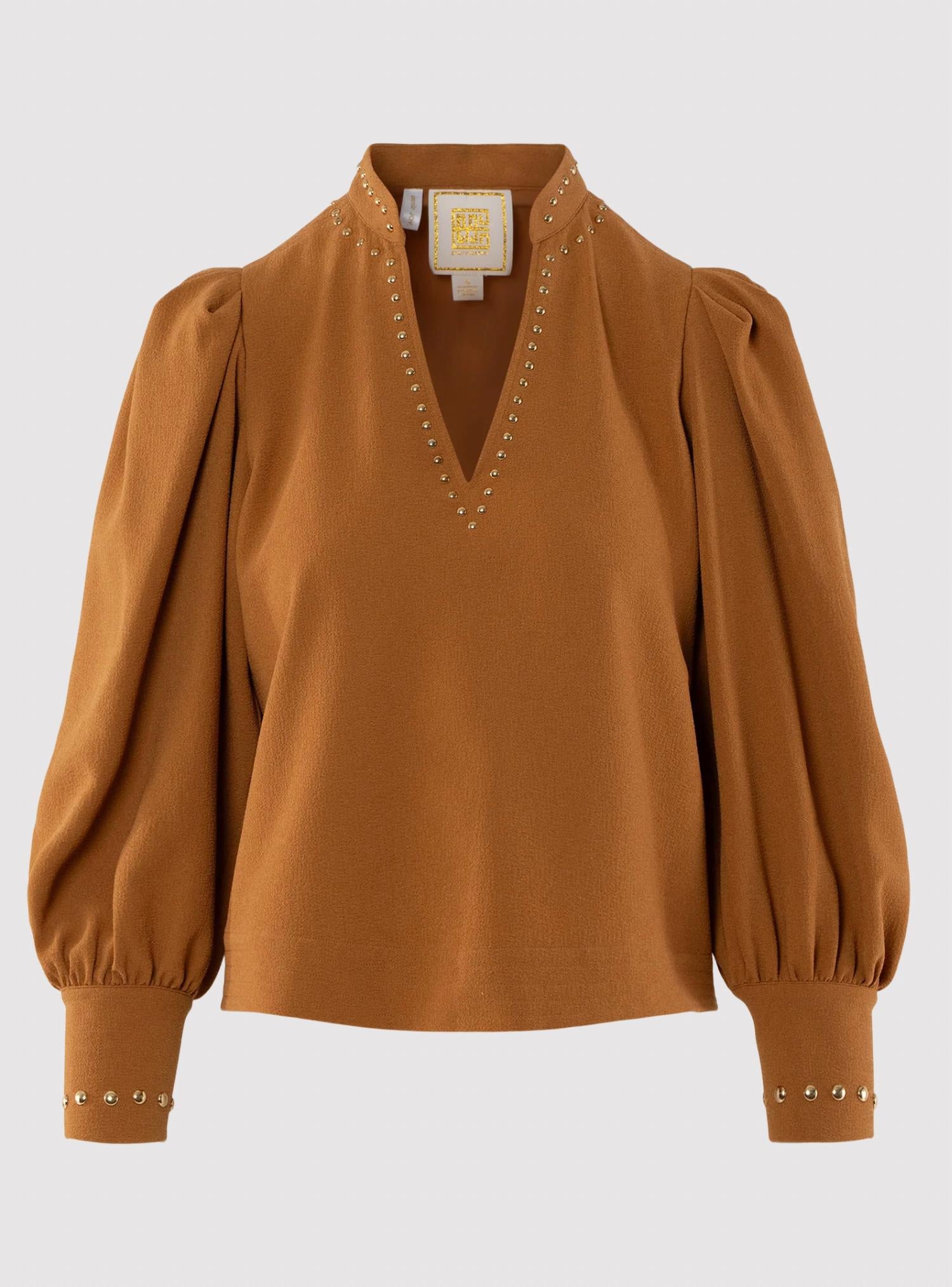Emily McCarthy Hampton V-neck Top in brown sugar - women's blouse - alternate view