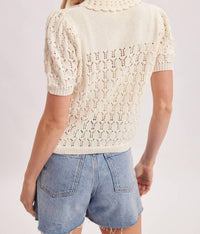 Bluivy - Pointelle Button Down Shirt Knit Cardigan