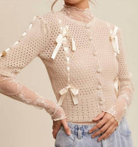 Listicle - Pastel Knit Cardigan With Satin Bow Details