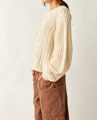 Free People Frankie Cable Sweater in ivory - women's sweater - detail view