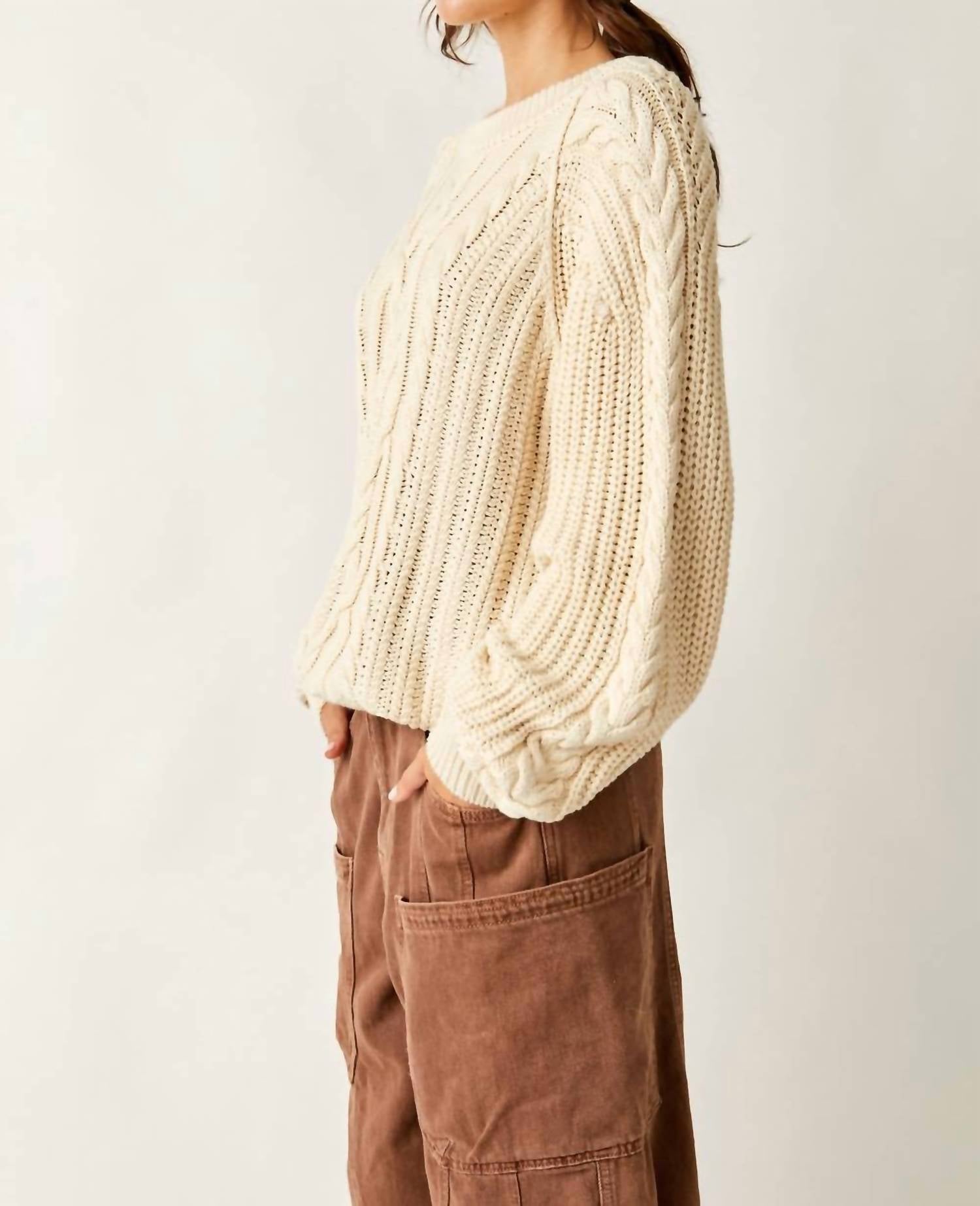 Free People Frankie Cable Sweater in ivory - women's sweater - detail view