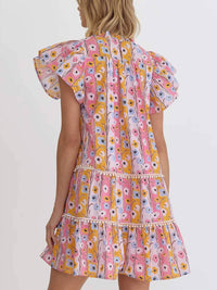Entro - Watercolor Floral Ruffle Sleeve Mini Dress