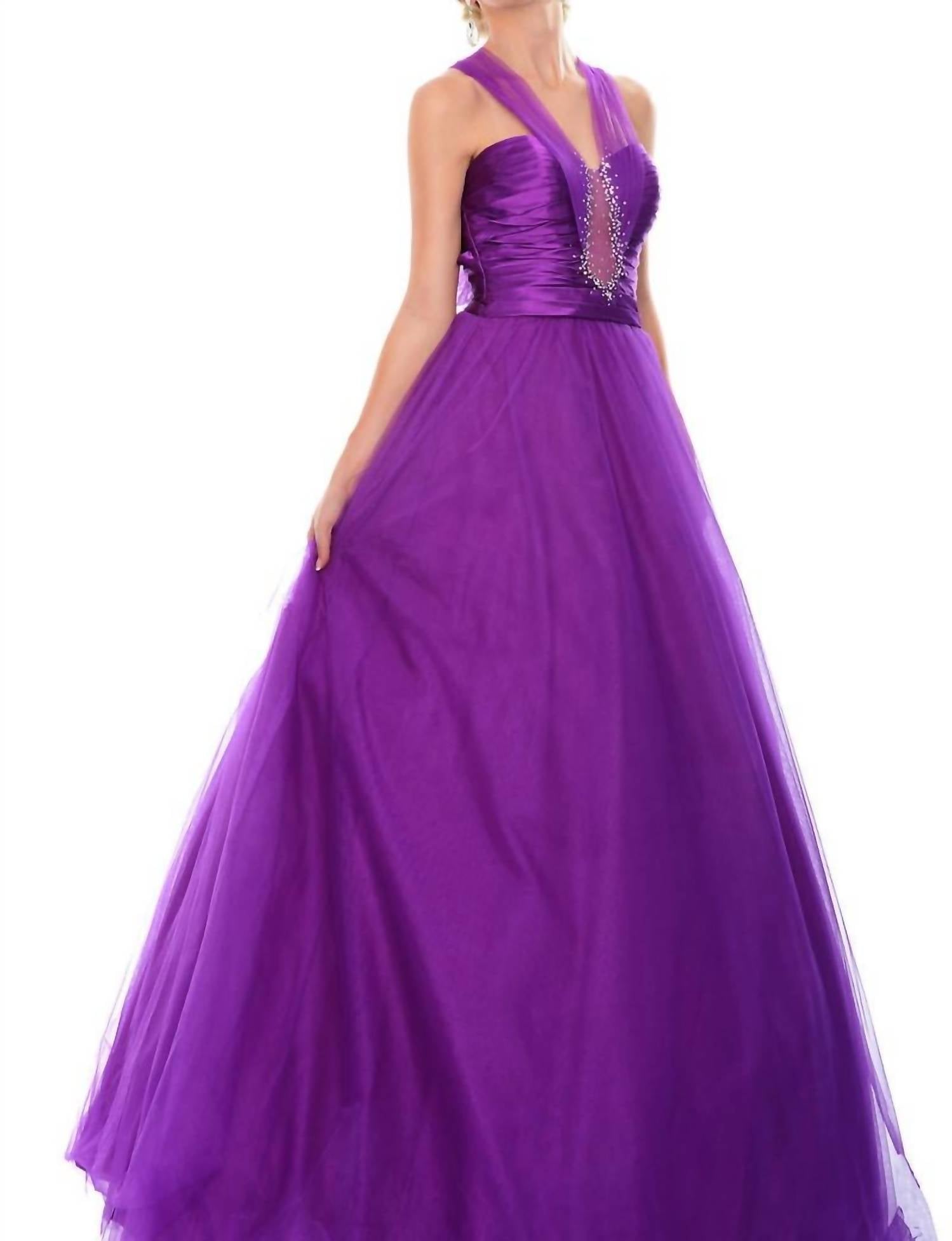 Precious Formals - Illusion With Crystals Charmeuse Prom Dress