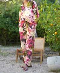 Dolma printed drawstring pant in multi floral - women's pants - detail view