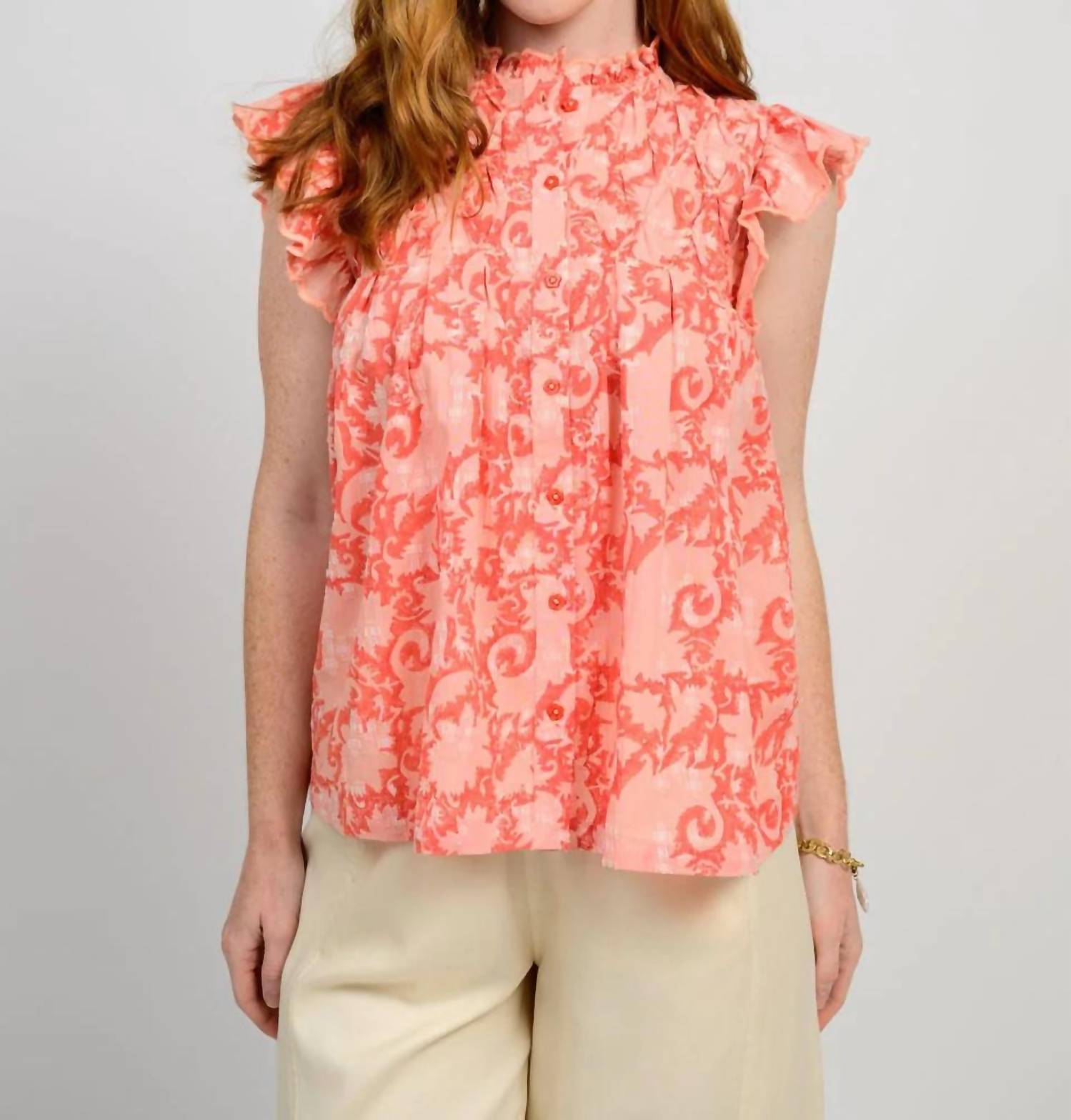 Ivy Jane Pretty Paisley Cap Sleeve Top in pink - women's blouse