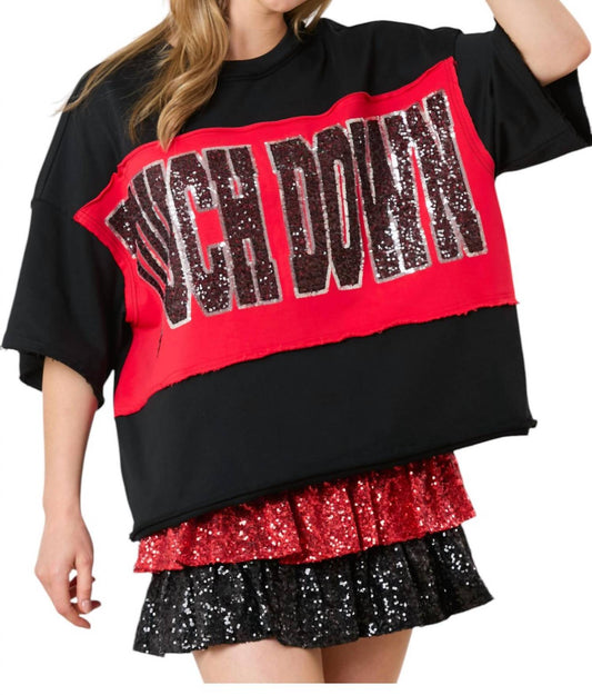 Fantastic Fawn - Touch Down Sequin Color Block Short Sleeve Shirt