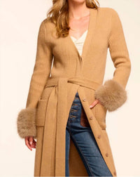 Ramy Brook Louise Wool Blend Faux Fur Trim Duster Sweater in camel - women's cardigan - view 5