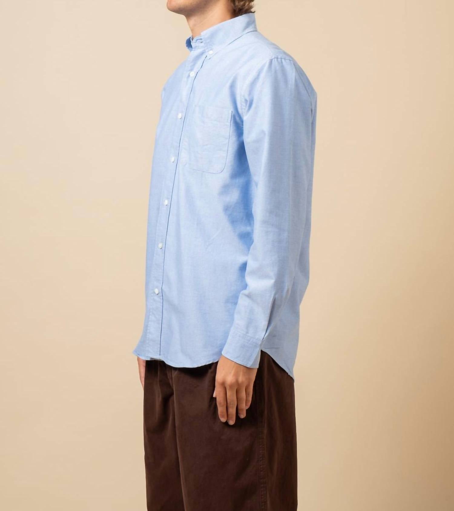 C.O.F. Studio Button Down American Oxford Shirt in light blue - men's long sleeve top - alternate view
