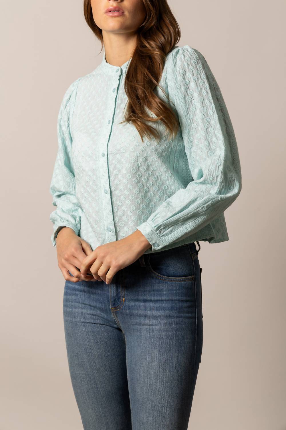 Kimes Ranch Daisychain Long Sleeve Blouse in ice blue - women's long sleeve top - alternate view