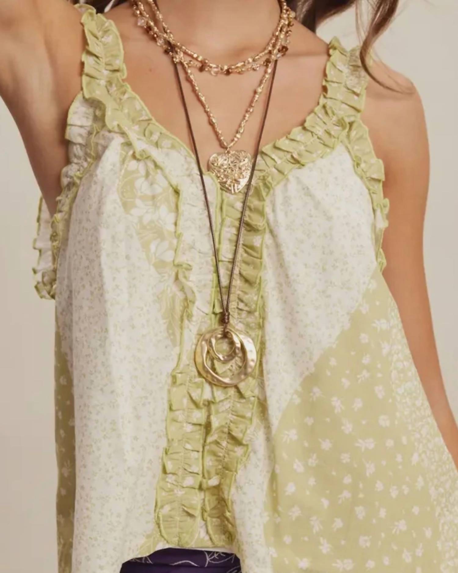 Listicle - Meadow Bloom Patchwork Ruffle Tank