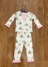 Lulu Bebe - Girl's Pima Hippo Long Sleeve Piece Pajama Set