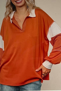 Haptics - V Neck Color Block Long Sleeve Top