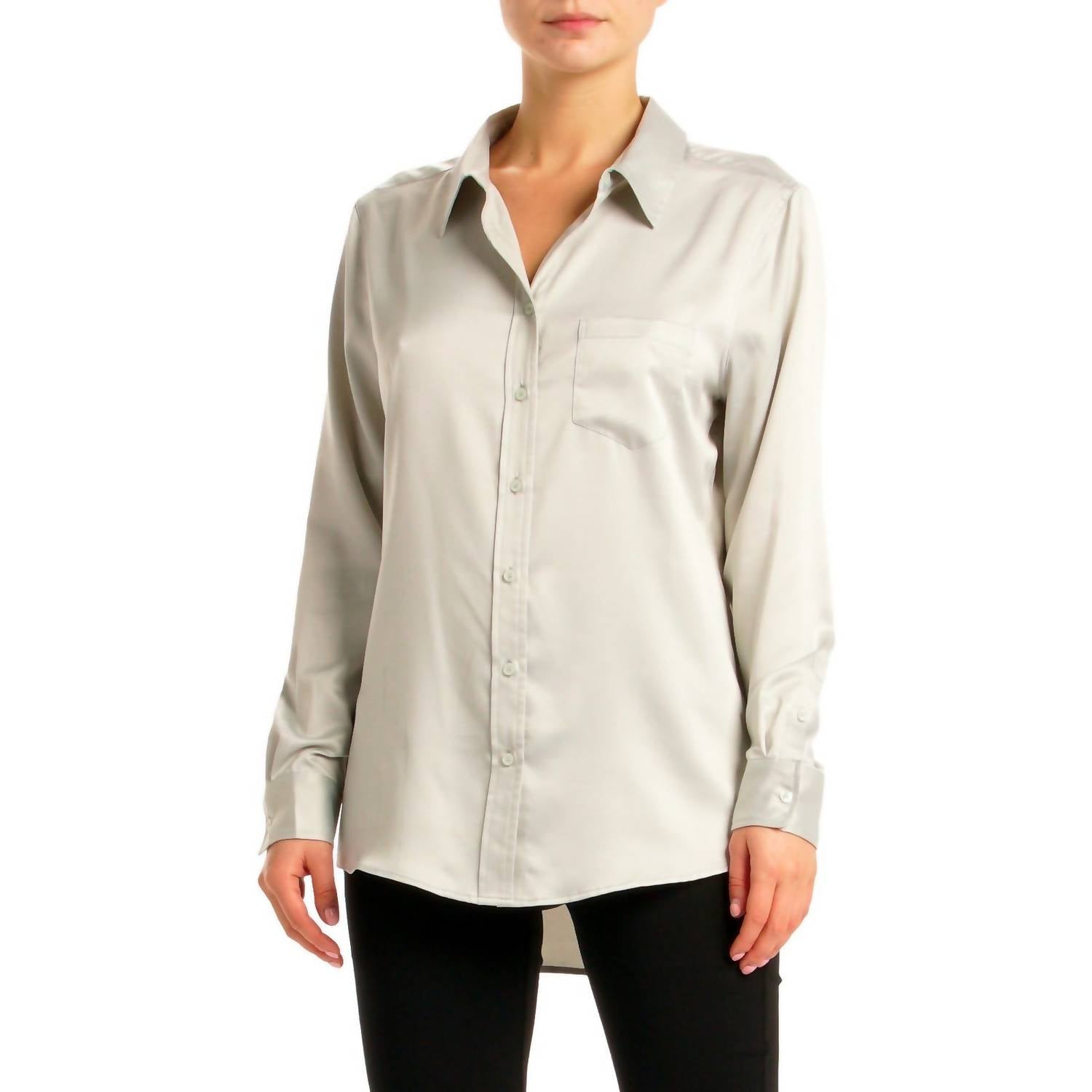 ELAN Smooth As Silk Button-down Shirt in silver - women's shirt