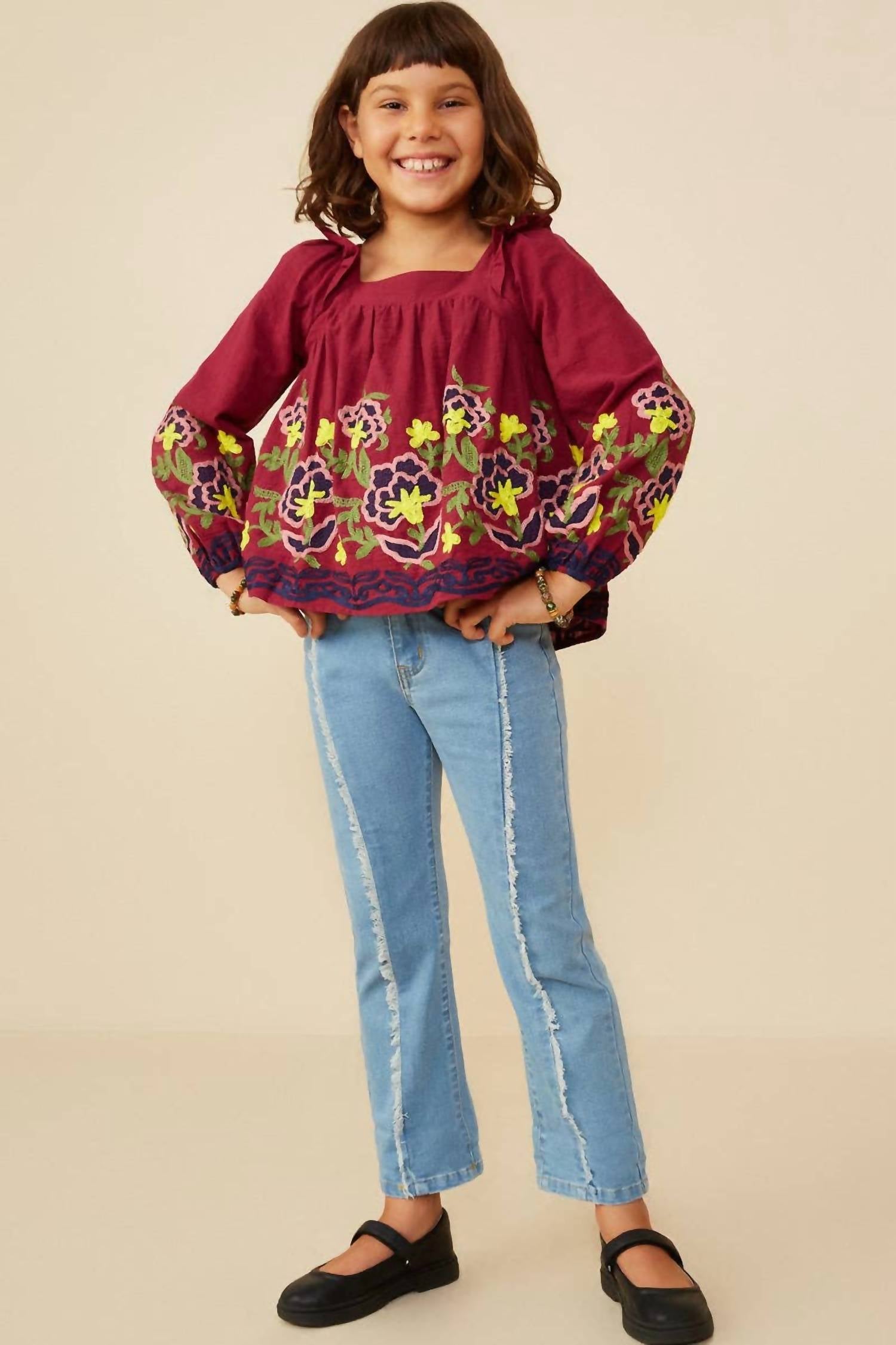 Hayden Girls - Floral Embroidered Ruffled Top