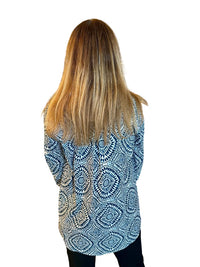 Fitzroy & Willa Russell Top in blue batik - women's shirt - detail view