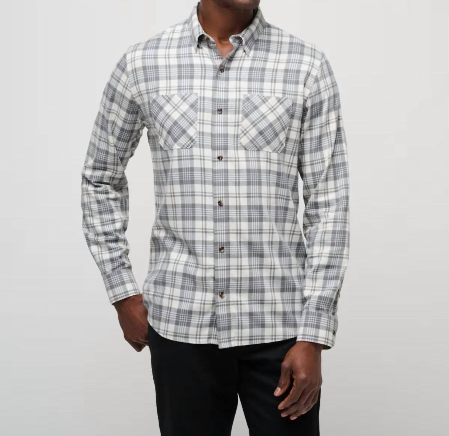TravisMathew Cloud Flannel Plaid Shirt in vanilla ice quiet shade - men's shirt
